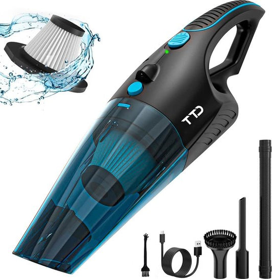 TTD® Premium Autostofzuiger Draadloos - Extra Krachtig 14.000 Pa - Nat & Droog - Inclusief Premium HEPA-filter - Draadloze Kruimelzuiger - Stofzuiger voor Auto - Handstofzuiger - Kruimeldief