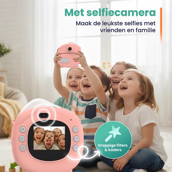ODESSEY Kindercamera met Printer - Full HD - Selfie Camera - 32GB SD Kaart - Foto - Video - Spelletjes - Digitale Camera Kinderen - Fototoestel voor kinderen - Roze