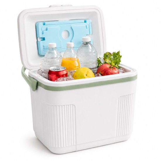 Ceruzo Koelbox 10L – Compact- Koelelement in Deksel – Camping Koelbox –Wit Groen