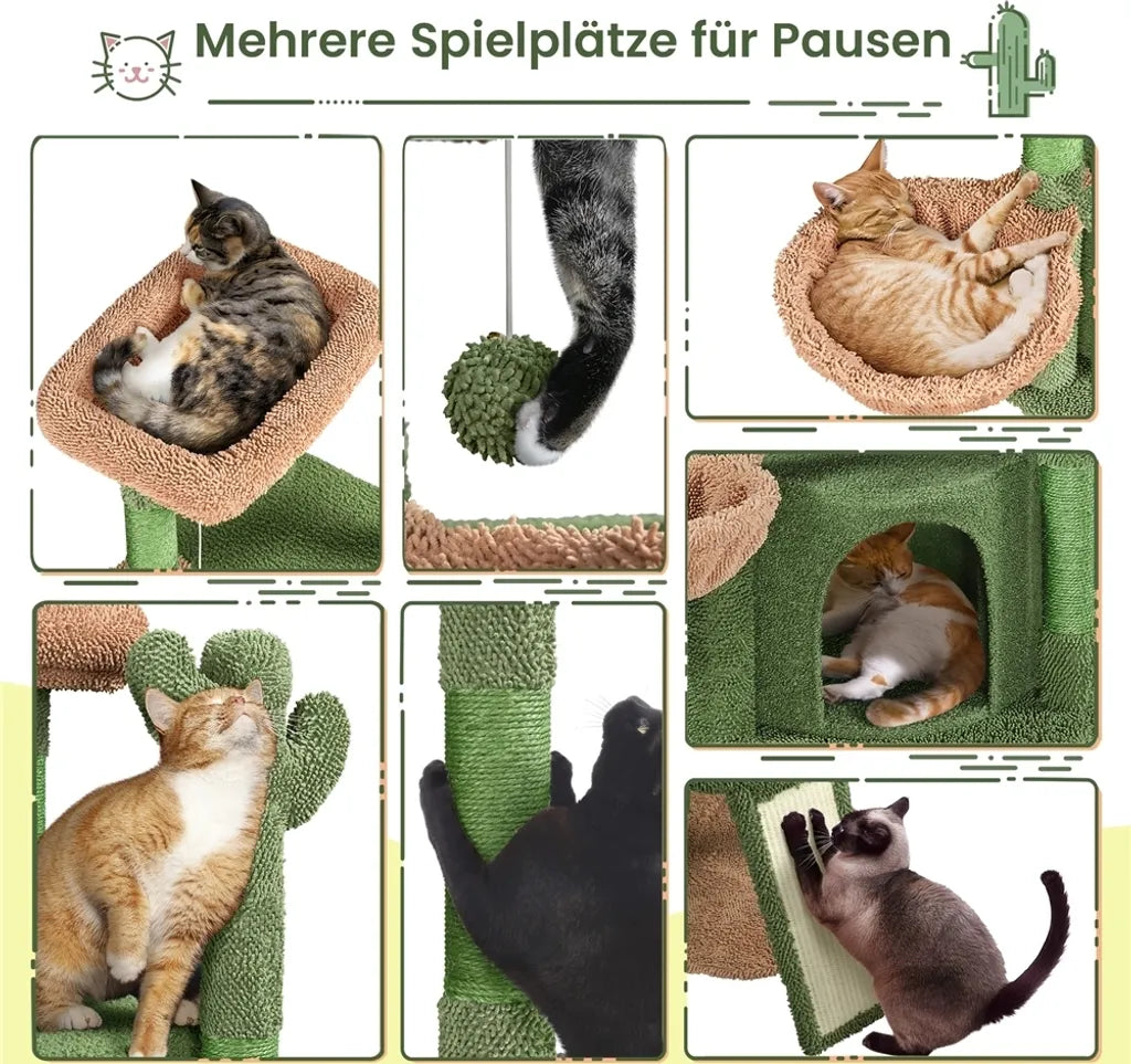 Yaheetech Kaktus Krabpaal XS 42,5 x 42,5 x 106,5 cm - Groen/Bruin - Kattenboom met Kattenhuis, Hangmand en Sisalpalen