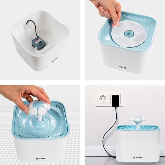 Auronic Drinkfontein - Waterfontein voor Hond en Kat - 2L - Dieren Drinkbak - Incl. 4 Filters - Wit