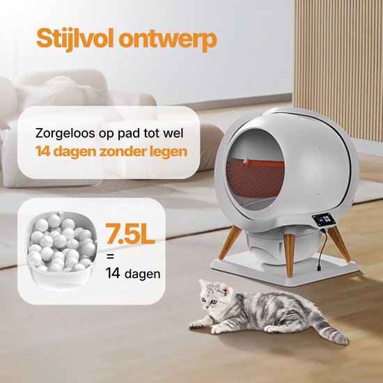 HoneyGuardian Automatische Kattenbak XXL - Zelfreinigende Kattenbak - Electrische kattenbakken - Waterbestendig & Wasbaar - met App - Incl. kattenbakmat en 40 opvangzakjes