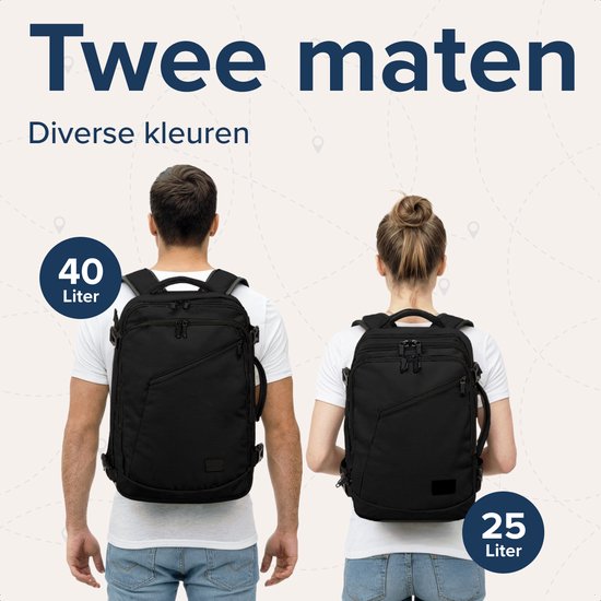 TRVLMORE Reistas - 25L Rugzak - Handbagage - Spatwaterdicht - Rugtas - Weekendtas - Dames en Heren - Zwart