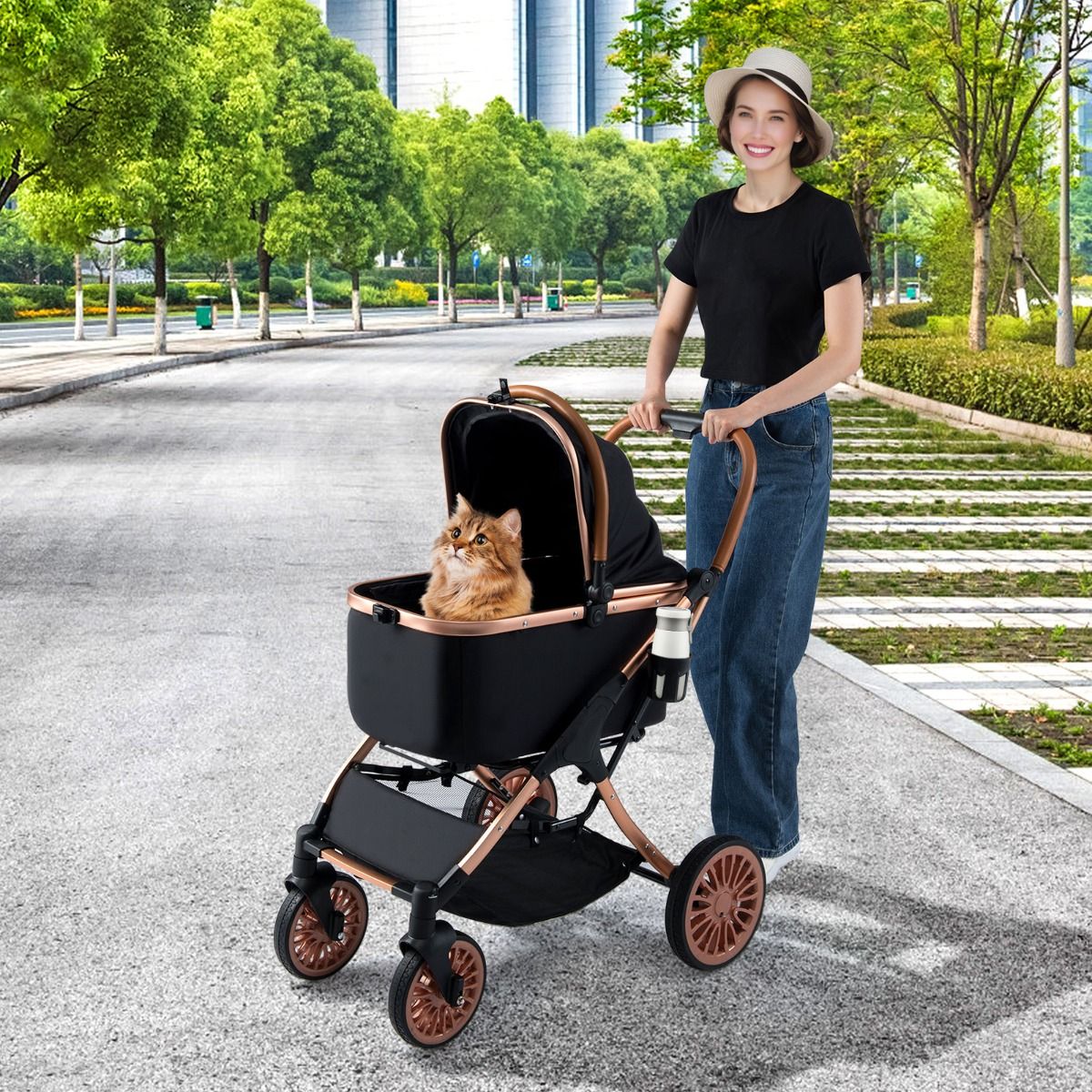 Coast Huisdierenbuggy 3-in-1 - Opvouwbaar - Afneembare mand - Zwart 89 x 61 x 101 cm
