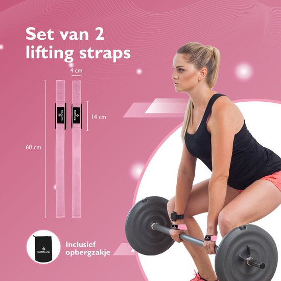 Supplife Lifting Straps - Gewichtheffen Straps - Gym - Lifting Grips / Hooks - Fitness, Powerlifting, Crossfit & Krachttraining - Workout - Deadlift Straps - Roze