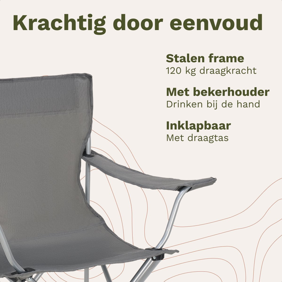 TRVLMORE Campingstoel - Opvouwbaar - 120KG Draagvermogen - Incl. Draagtas - Klapstoel - Visstoel - Kampeerstoel - Vouwstoel - Grijs