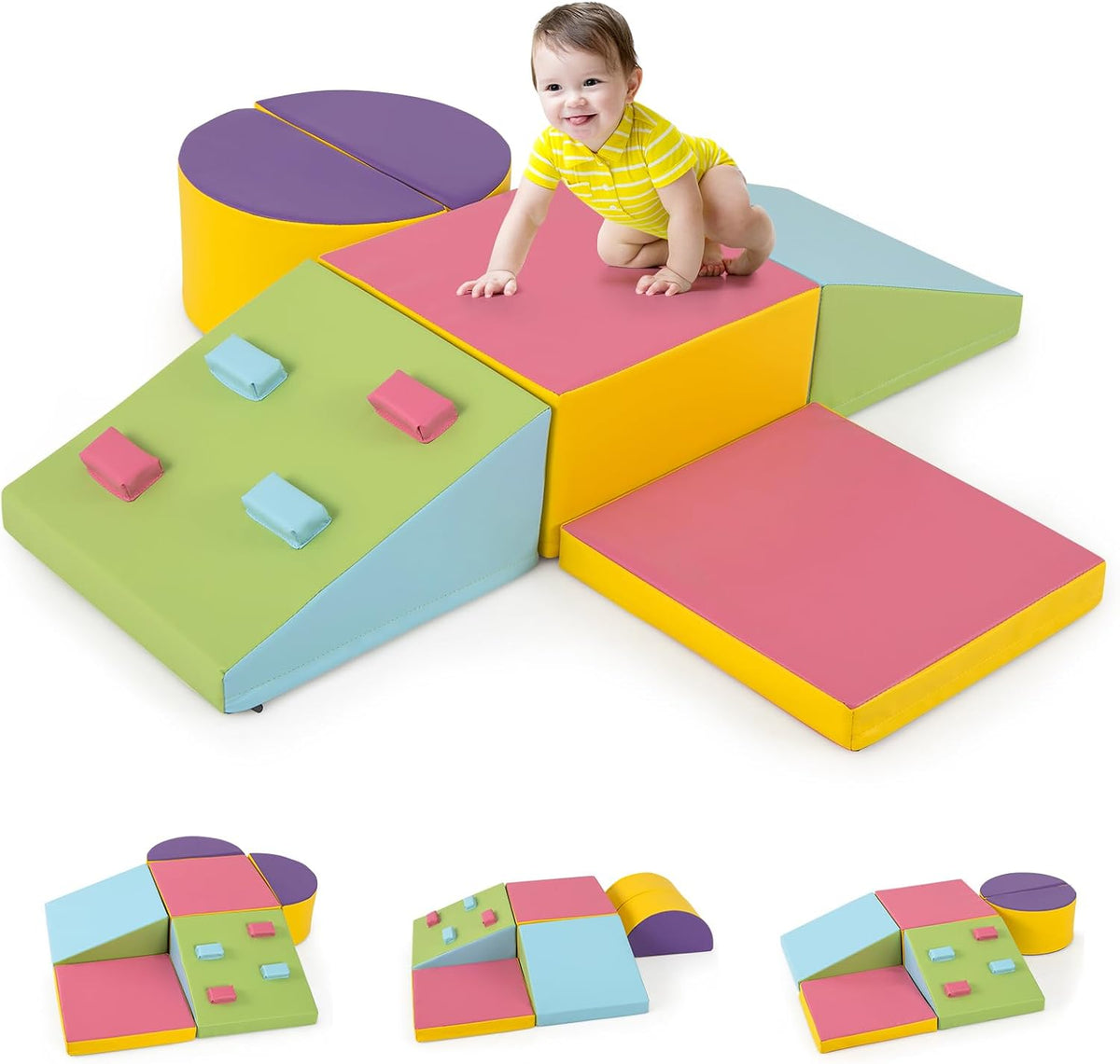 COSTWAY Zachte Bouwstenen Set - 6-delig - Klim-, Kruip- en Speelblokken - 40 x 40 x 20 cm - Meerkleurig