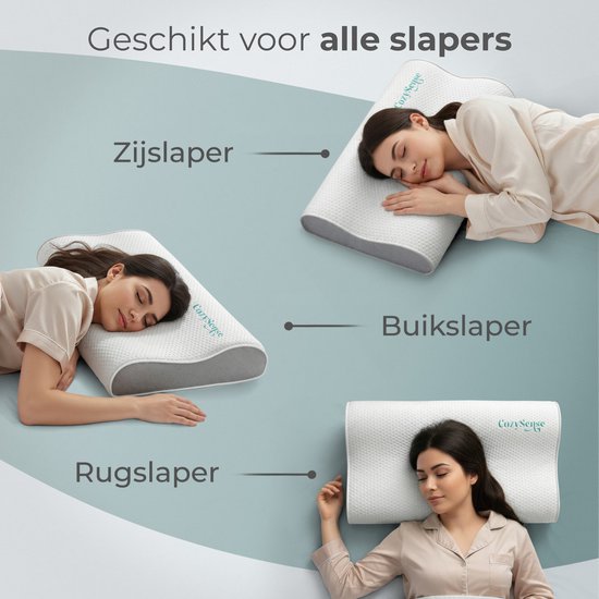 CozySense® Hoofdkussen - Orthopedisch Pillow - Ergonomisch Kussen - Traagschuim Slaapkussen - Incl. Kussensloop & Draagtas - Zachte Hardheid - voor Zij, Buik en Rug Slapers