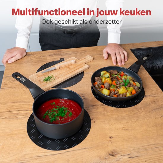 AoraKitchen Inductie Beschermer - 4 Stuks - tot 280 °C - Kookplaat Beschermer - Onderzetters Pannen - Ø 22cm - Zwart