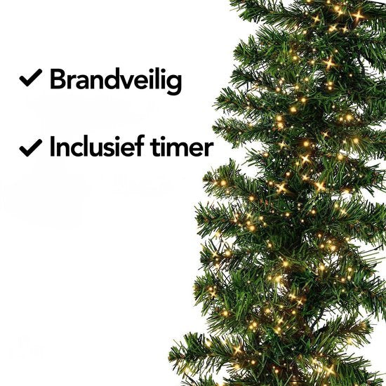 Nordlandia guirlande met verlichting - Timer - Kerstversiering - 270 cm - Kerstslinger - Kerstdecoratie - 35 LED - Stekker