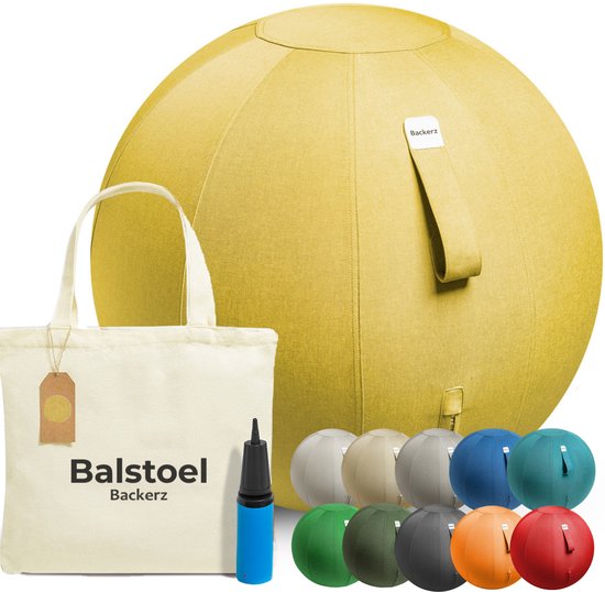 Backerz Zitbal 65 CM - Zitballen met Hoes Linnen - Ergonomische Bureaustoel Kantoor en Thuis - Luxe Yoga Bal - Geel