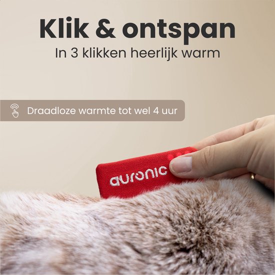 Auronic Warmtekussen - Teddy - 45x60 - Draadloos - Oplaadbaar - Elektrisch kussen - Infrarood - Taupe