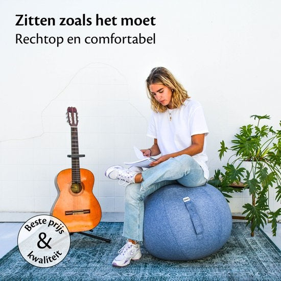 Bckz Zitbal Linnen 65 CM - Zitballen met Hoes - Balanskruk – Luxe Yoga Bal - Ergonomische Bureaustoel Bal - Lichtblauw
