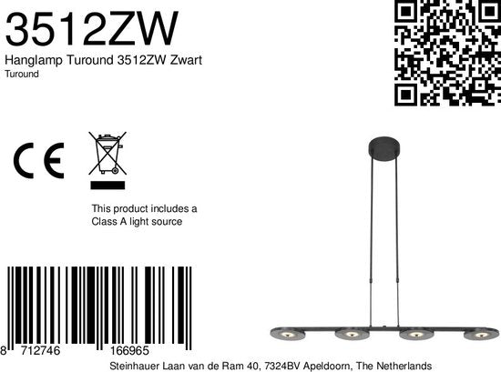 Steinhauer - hanglamp - Turound - zwart - glas metaal - design lamp - LED - 3512ZW
