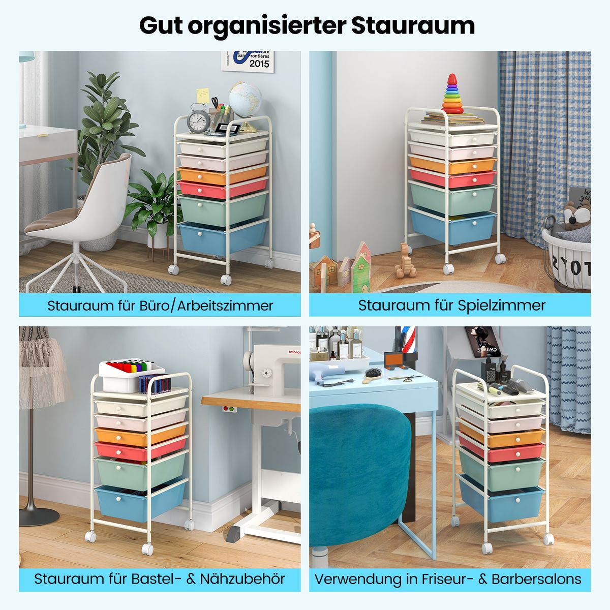 Coast Rolcontainer met 6 stapelbare lades - metalen frame - met opbergbak - bont