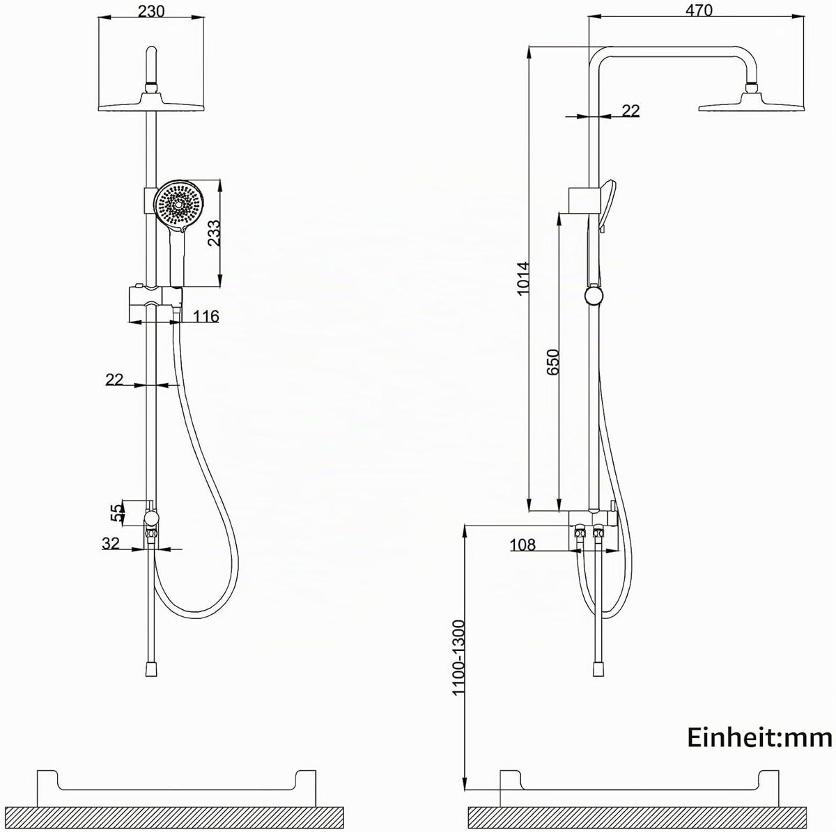 Homelody Regendouche Set zonder Kraan - Handdouche met 4 Standen - Hoofddouche 9 inch - Hoogte 101,4 cm - Roestvrij Staal - Mat Zwart