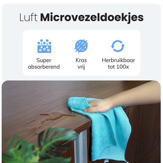 LUFT Microvezel doekjes - 14 stuks - 30x30cm - Geschikt voor raam, schoonmaak, ruiten, auto - Wisser - Reiniger - Schoonmaak doeken - Poets doek - Droogdoek - Vaatdoekjes