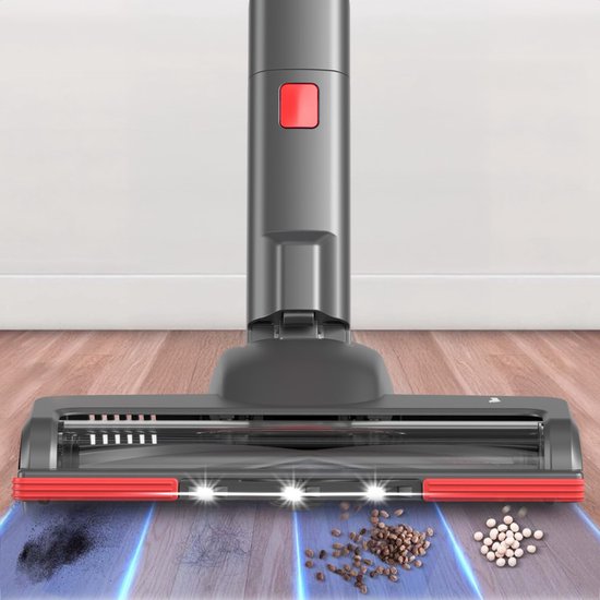 Auronic Steelstofzuiger - Draadloos - Zelfstaande Stofzuiger - Zonder Zak - 350W - Vacuum Cleaner - Grijs/Rood