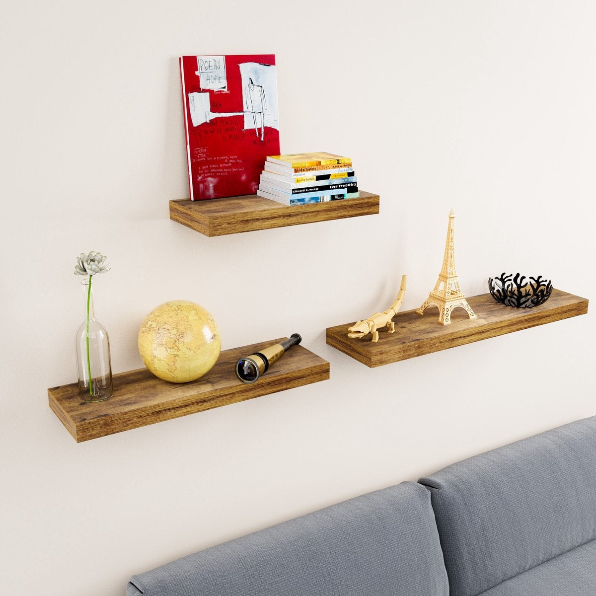 Casaria Wandplank Zwevend - 90 cm/15kg Belastbaar - Donker Eiken