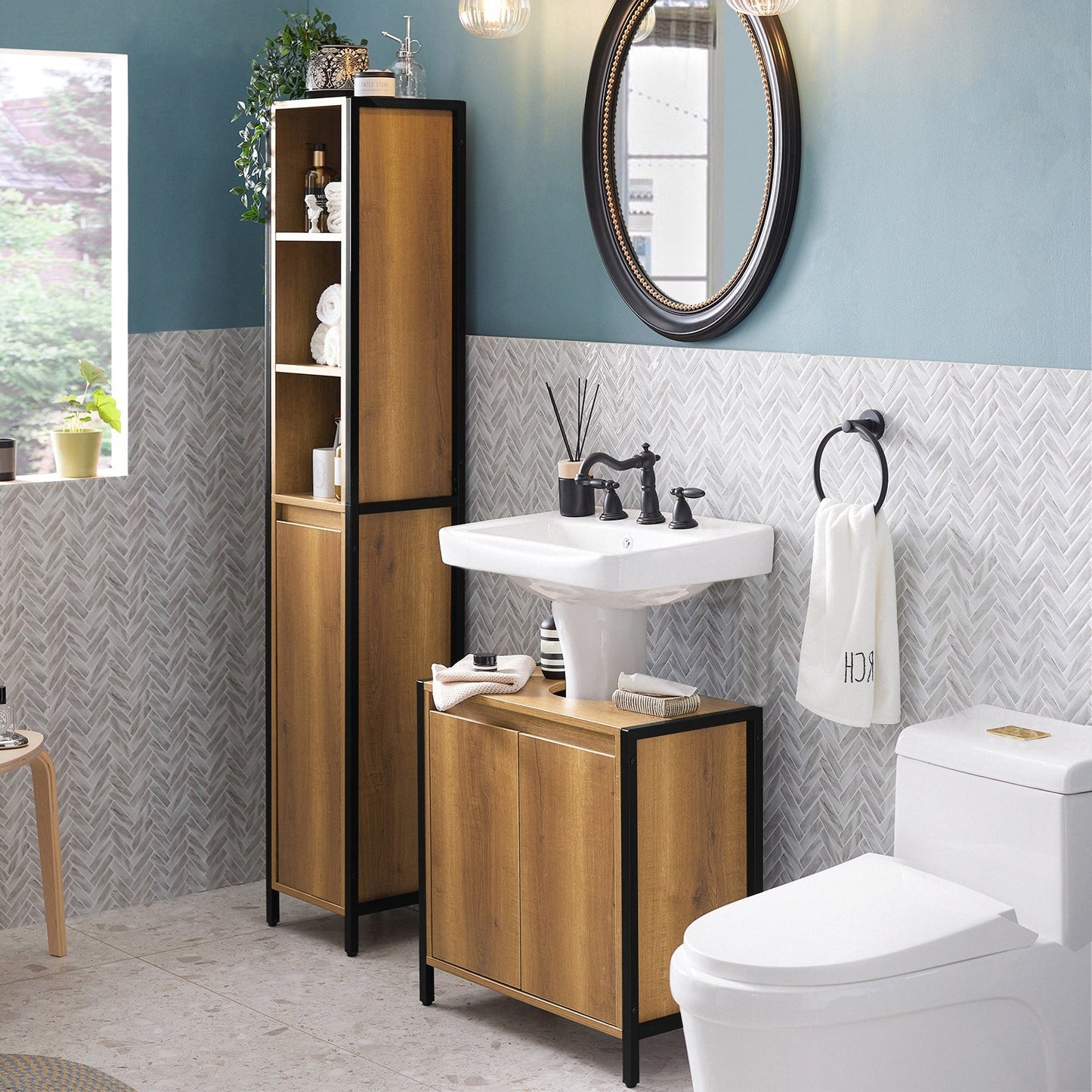 SoBuy Badkamer Kolomkast - 30 x 28 x 168 cm - Houtkleurig