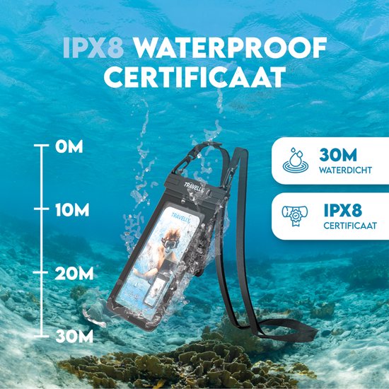 Travelly® Waterdicht Telefoonhoesje Met Extra Opberg Vakje – Universeel Onderwater Hoesje voor Smartphone – Geschikt voor alle telefoons – Drybag – Voor Vakantie, Zwemmen & Watersport – Zwart