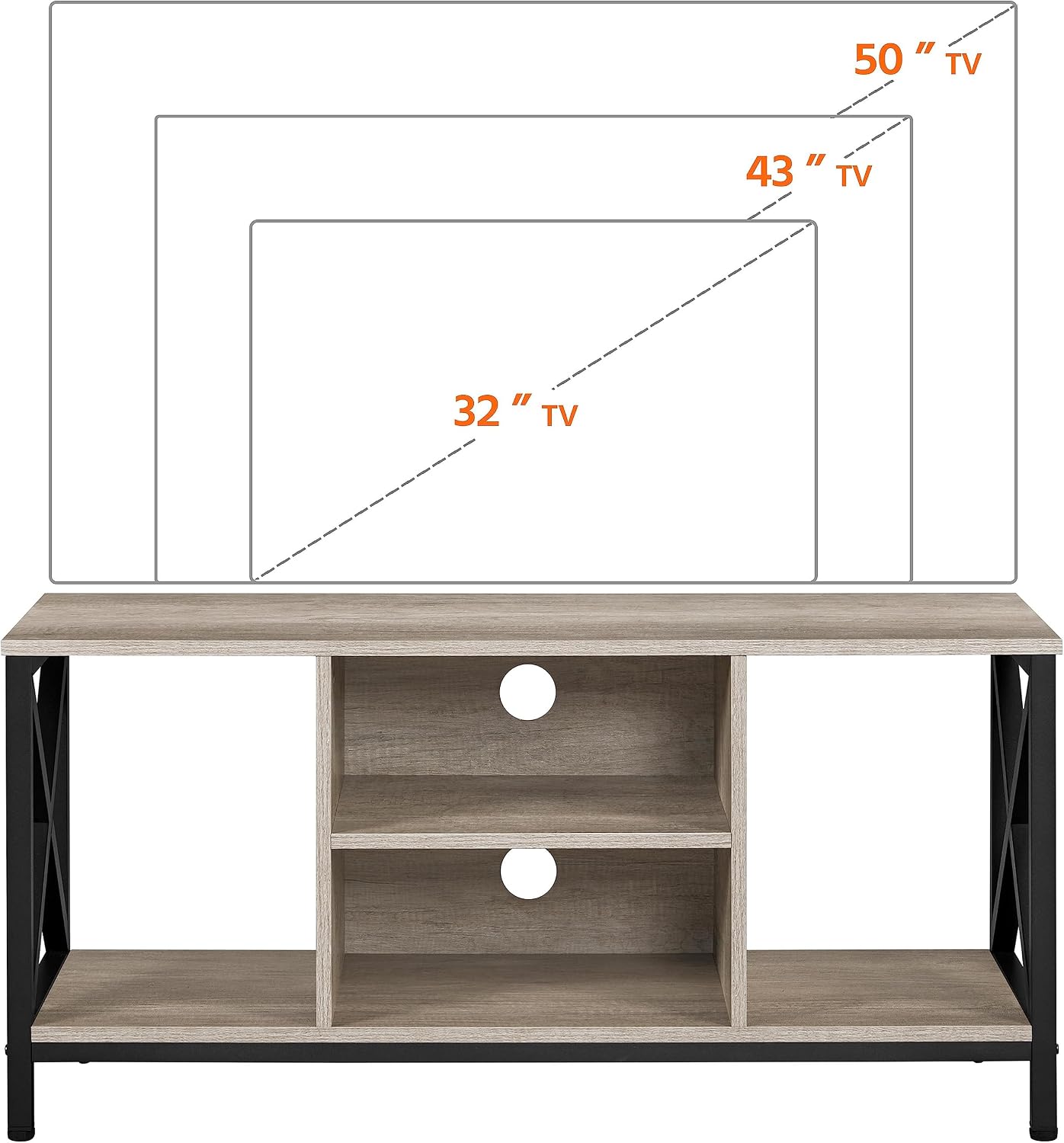 Yaheetech Industrial TV-meubel X-Frame voor TV's tot 50 Inch - 106 x 40 x 50,5 cm - Grijs