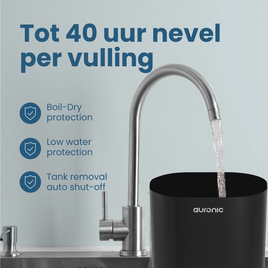 Auronic Luchtbevochtiger - 4 Liter - 40m2 - Geschikt voor Woonkamer, Kantoor, Slaapkamer, Babykamer en Meer - Met Aromatherapie - BPA-Vrij - Zwart