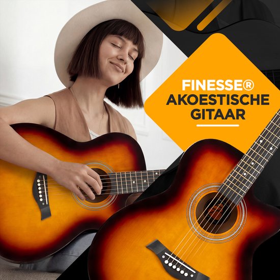 Finesse Akoestische Gitaar - met Videocursus - 4/4 40" - Western Gitaar - Gitaar Kind & Volwassenen - Sunburst