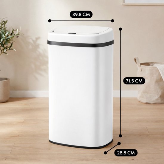 Bayt Prullenbak - Prullenbak 60 Liter - Vuilnisbak - Afvalbak - Metaal - Wit