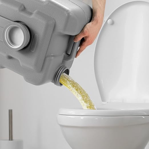 Goplus Draagbaar Campingtoilet 20L + 10L – HDPE – Spoelsysteem – Tot 200 kg – Grijs