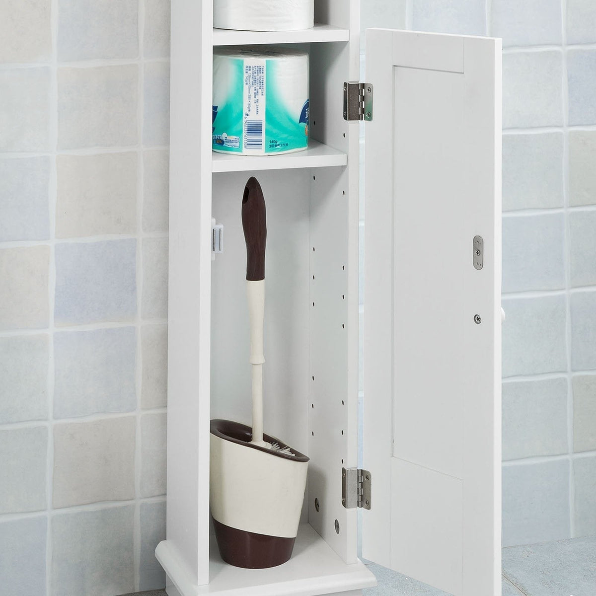 SoBuy Toiletkast met WC-Rolhouder - Wit - 20x100x18 cm