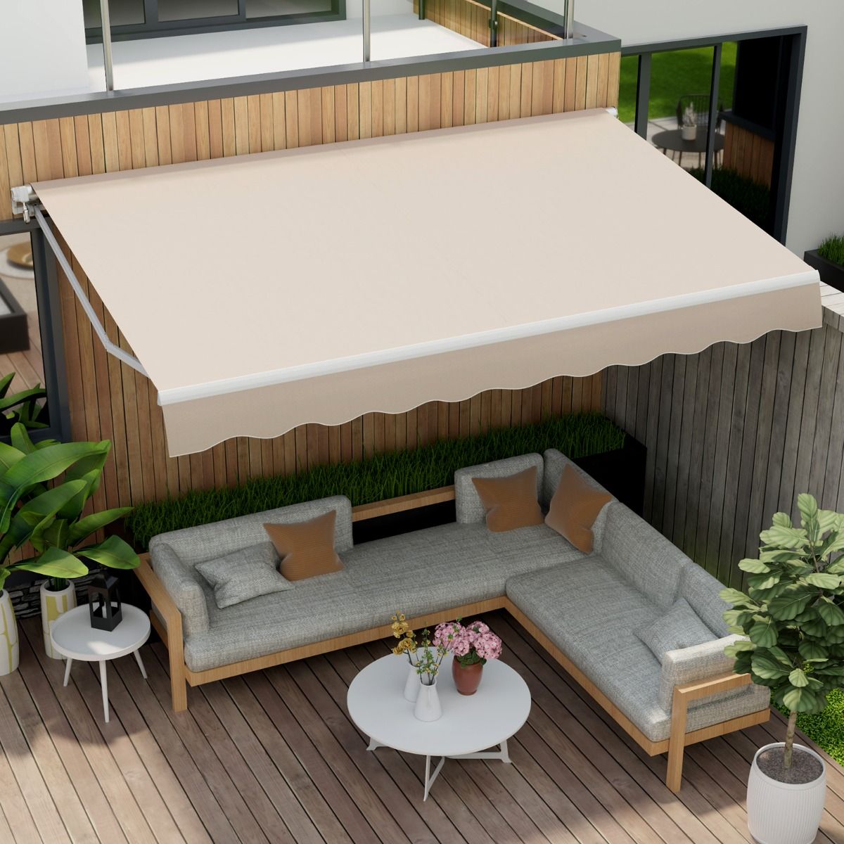 Coast uittrekbaar terraszonnescherm - handmatige slinger - aluminium frame - beige 4 x 2,5 m