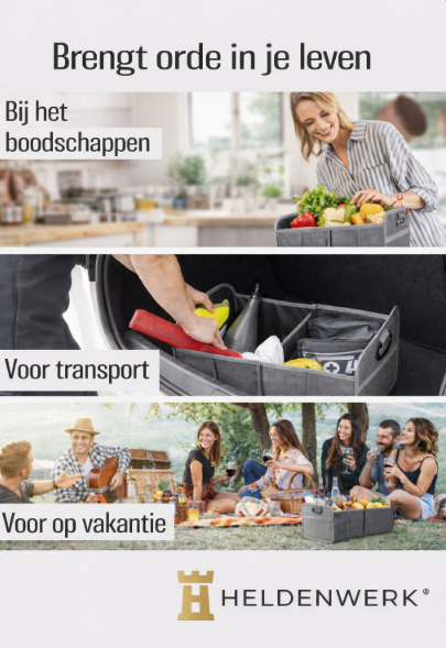 HELDENWERK Opvouwbare kofferbaktas met antislip klittenband - kofferbak organizer, auto vouwbox, boodschappentas - versterkt en stabiel