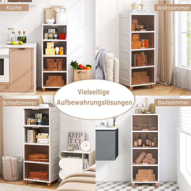 Coast Stapelbare Opbergboxen met Deuren – 4-delige Set 150 L – 45 x 38 x 117 cm – Wit