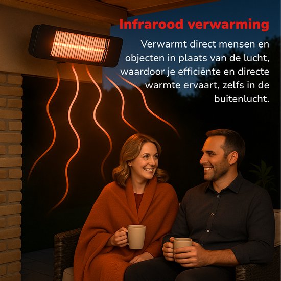 alpina Infrarood Verwarming Hangend - Terras Heater 2000W 3 Warmtestanden - Spatwaterdichte Terrasheater IP34 met Infrarood Paneel - Terrasverwarmer