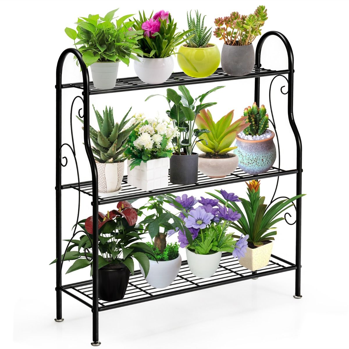 Coast Metalen Plantenstandaard - 3 niveaus - Multifunctionele opbergplank - Zwart 72 x 25 x 85 cm
