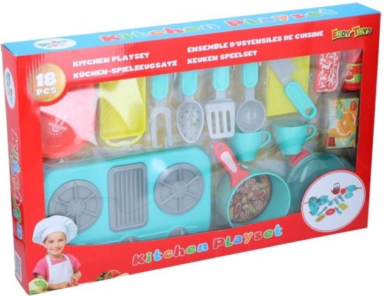 Eddy Toys Speelgoedkeuken Accessoires - Speelkeuken Set - Keukenspulletjes - 18-Delig