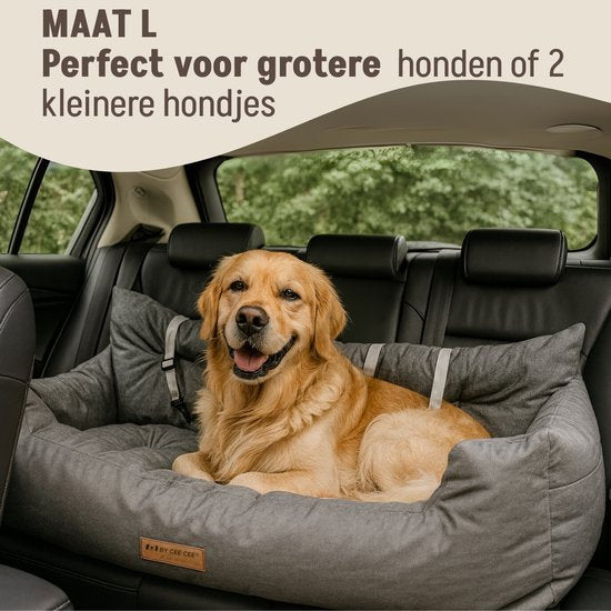 By Cee Cee Autostoel Hond - Premium Automand Hond - Hondenmand Auto Met Veiligheidsriempje - Hondenstoel - Autozitje - All Season - Grijs - Maat L - Grote Honden