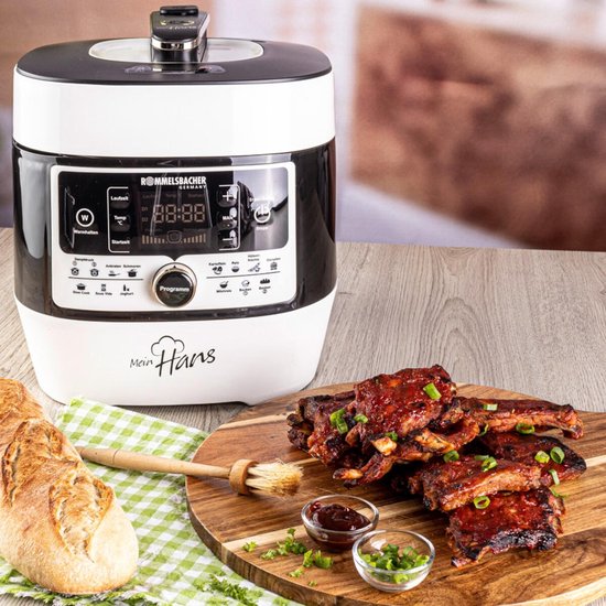 Rommelsbacher multifunctionele snelkookpan Mein Hans MD 1000 – 14 programma’s – Snelkoken, Rijstkoken, Sauteren, Stomen, Slowcooking, Sous-vide, Bakken en braden, Frituren – 6 liter