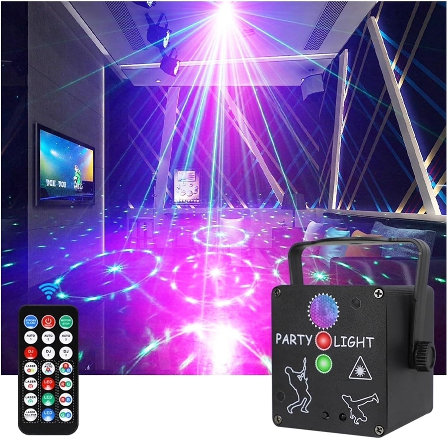 Discolamp met Party Laser en Afstandsbediening - LED Stroboscoop USB - 2 Eyes Laser