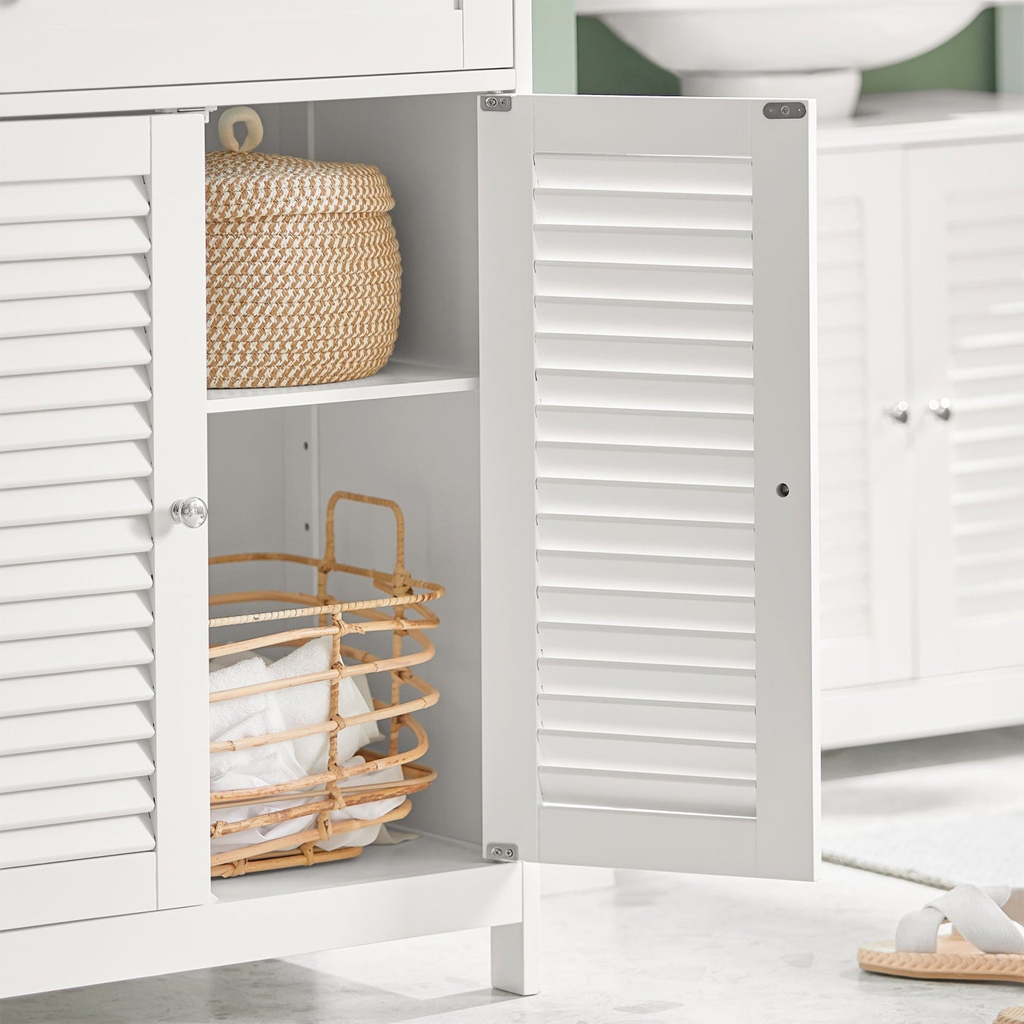 SoBuy Badkamerkast - Lade en 2 Deuren - MDF - Wit - 60x87x35 cm