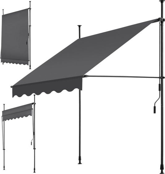 tectake - klemluifel - Zonnescherm – Zonneluifel - Verstelbaar - Klem-zonwering - Zonnescherm Balkon - 150 x 180 cm - zwartgrijs– zonwering - 404956