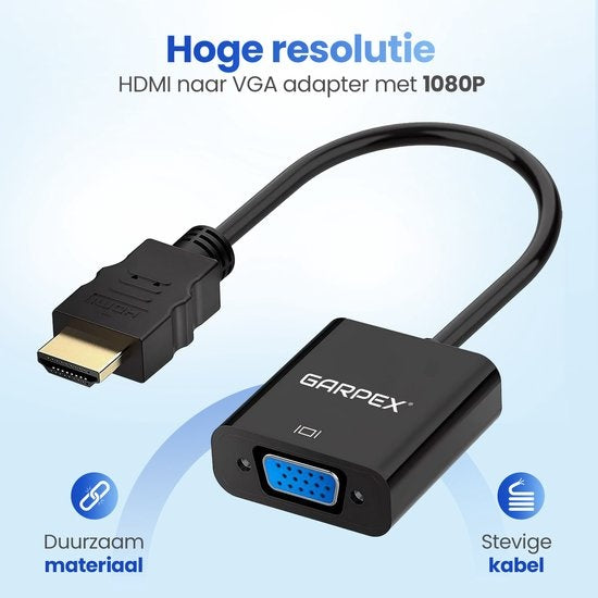 Garpex® HDMI naar VGA Adapter – HDMI naar VGA – Full HD 1080P – Male naar Female - HDMI Kabel - Extra Monitor