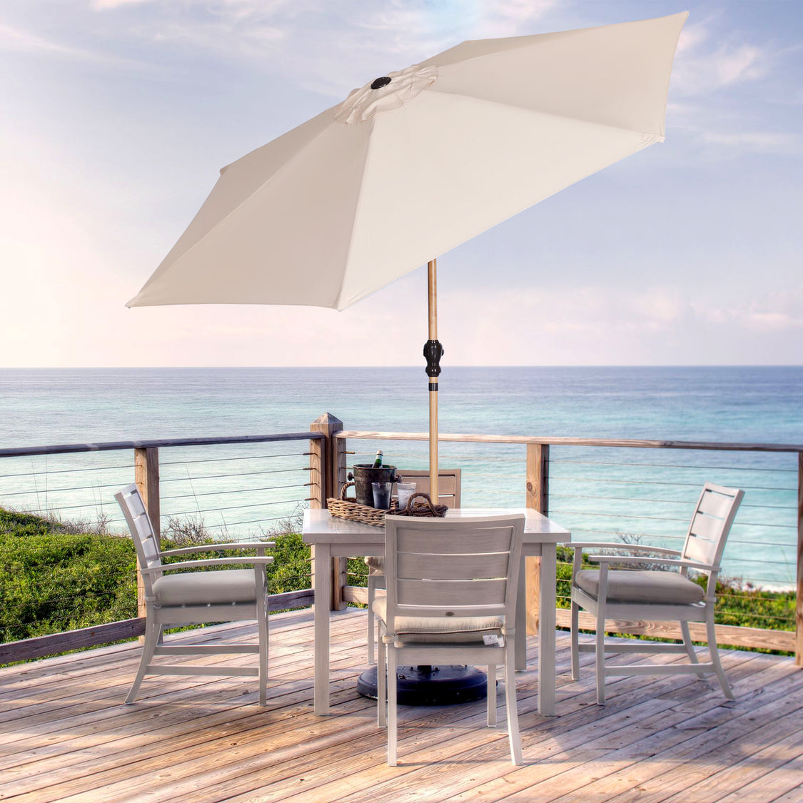 Angel Living Parasol Ø 300 cm - Rond Kantelbare Tuinparasol met Zwengel - Aluminium en Polyester - UV50+ - Waterafstotend - Cremegeel