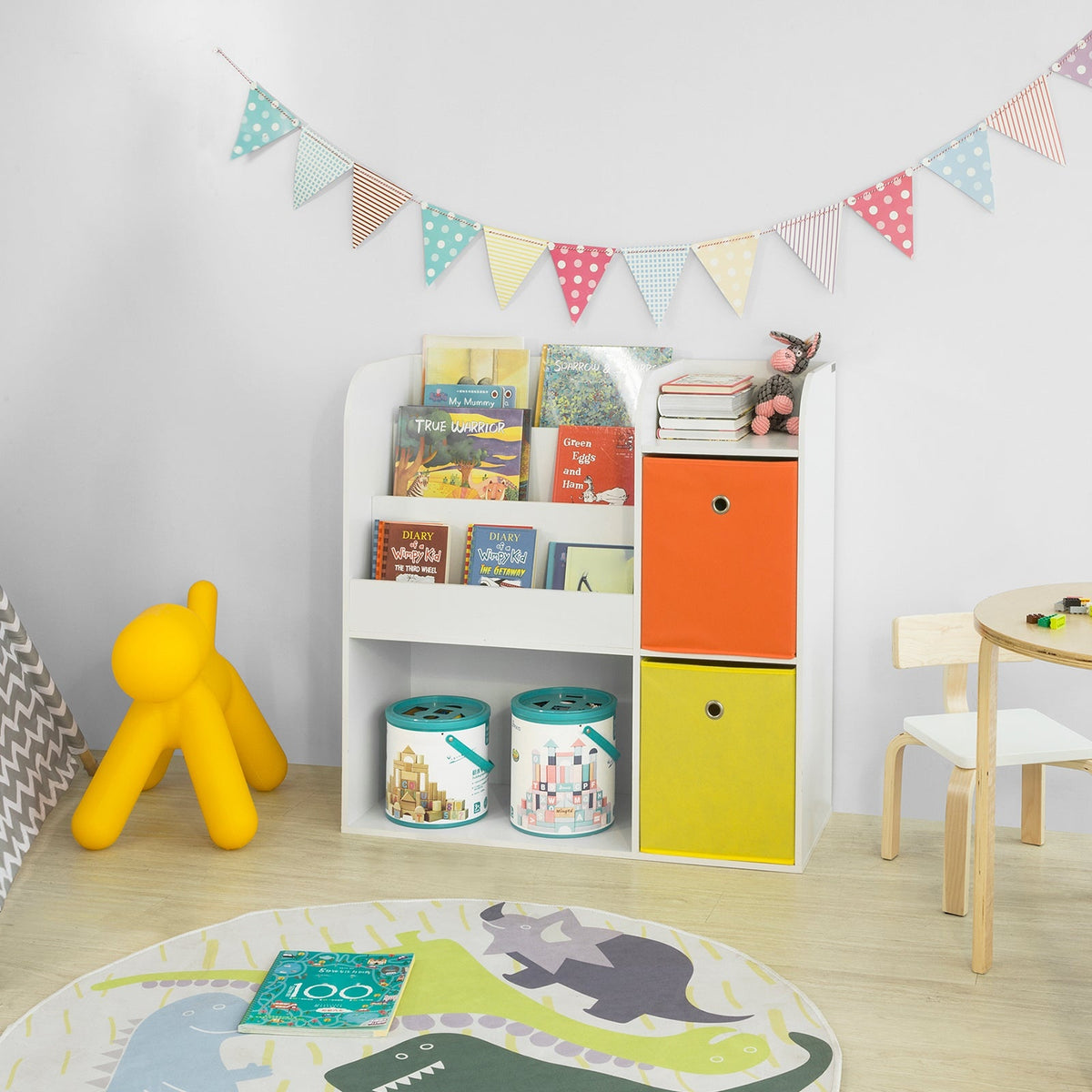 SoBuy Opbergkast voor Boeken en Speelgoed - 2 Manden - 89 x 35 x 88 cm - Wit