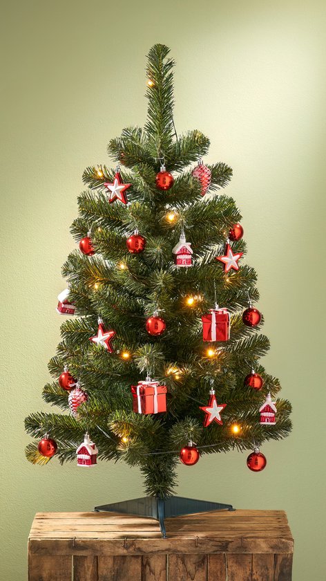 Black Box Trees Joy Kunstkerstboom met 26 Ornamenten en LED Verlichting - H90 x Ø50 cm - Groen, Rood