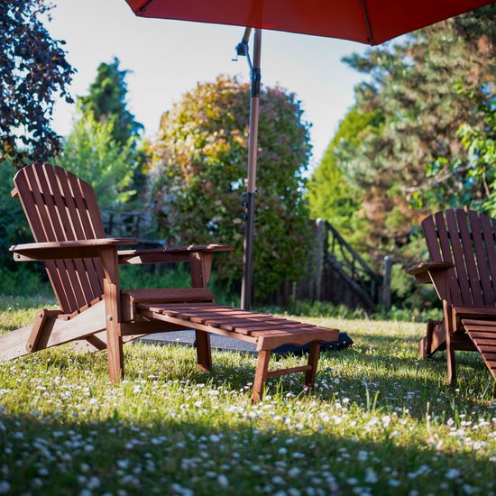 AXI Alexa Adirondack Stoel Coffee – Met Voetenbank - Houten loungestoel met armleuningen – Opklapbaar - Hoge rugleuning - Tuinstoel – 147 x 78,5 x 89 cm – FSC 100% Hemlockhout