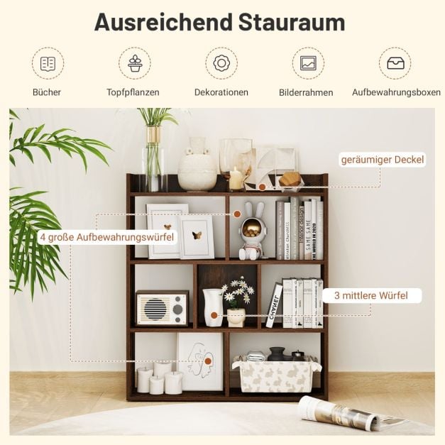 Coast Boekenkast met 7 Open Vakken – 80 x 20 x 90 cm – Koffie, Wit of Walnoot
