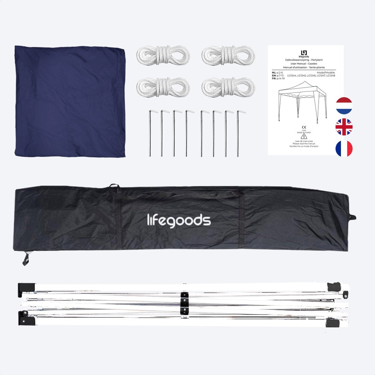 LifeGoods Partytent - Paviljoen - EasyUp - Opvouwbaar - Waterdicht - Met Draagtas - 300 x 300 cm - Blauw
