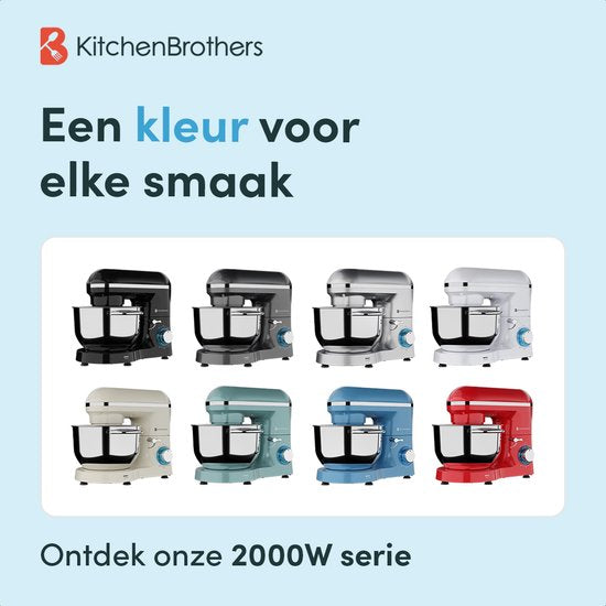 KitchenBrothers Keukenmachine - Keukenrobot - 6,2L - Mixer met Mengkom - Keukenmixer - 2000W - Pastel Blauw